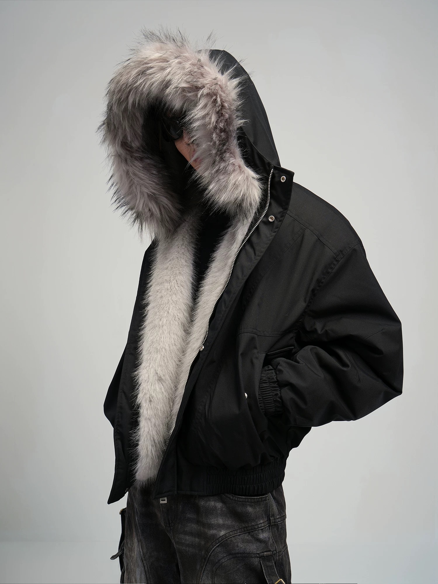 小众仿貂毛座山雕连帽毛领加厚棉服cleanfit夹克外套高级感棉衣潮