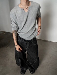 DBW Doublewin慵懒舒适高弹透气V领针织打底衫男休闲宽松内搭上衣