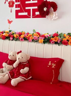 仿真玫瑰花藤蔷薇藤蔓家居装饰假花藤条空调管道缠绕室外围栏装饰