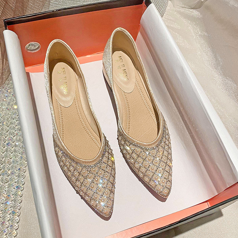 仙女风温柔低跟小香风瓢鞋