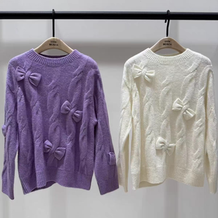little moco专柜正品童装25冬新款女童蝴蝶结毛衣长袖KBE4SWT004