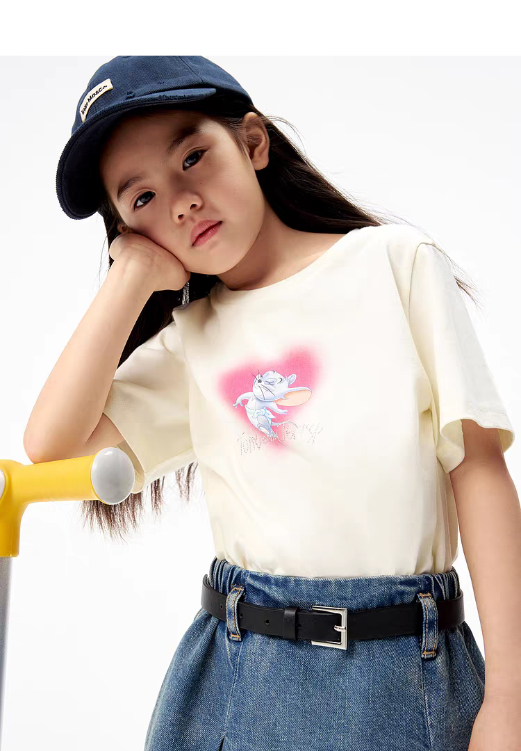 littlemoco专柜正品25年秋女童印花圆领爱心短袖T恤KBE3TEE043