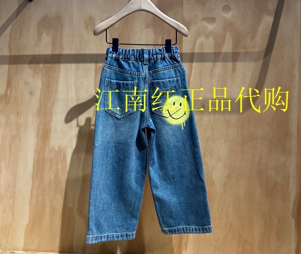 littlemoco专柜正品25年冬款男女童笑脸印花牛仔长裤KBE4JEN005