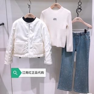 little moco专柜正品25年春女童仿钻点缀长袖棉服外套KBE1QJK009