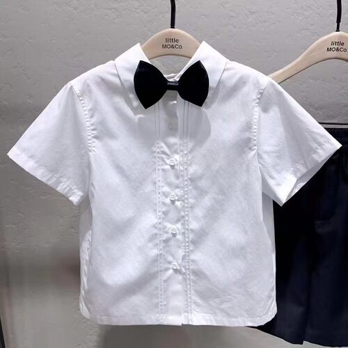little moco童装26夏装新款男童短袖衬衫白色衬衣礼服 KBF2SHT012