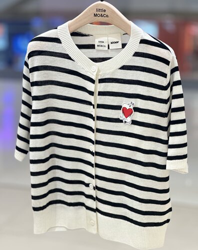 little moco童装26夏装新款女童条纹毛衣短袖KBF2CAR005