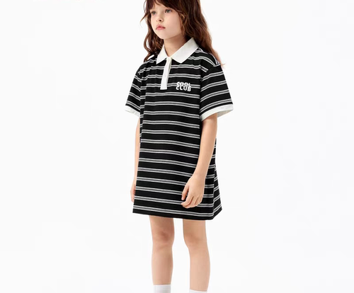 little moco 25年秋款女童条纹POLO领纯棉短袖连衣裙子KBE3DRS026