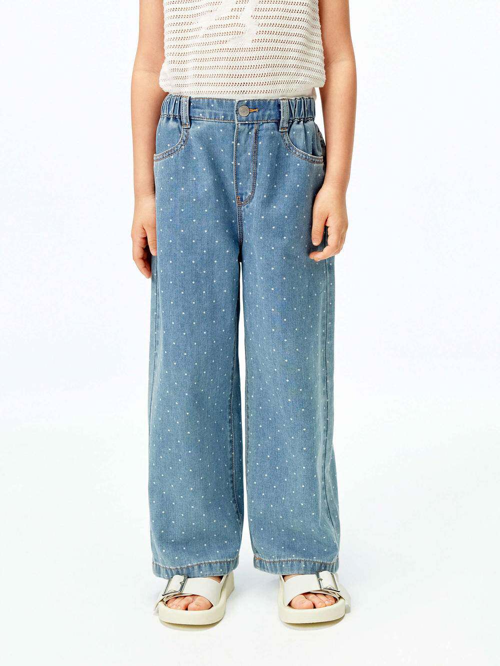 little moco 25年夏薄款女童波点宽松直筒牛仔长裤KBE2JEN001