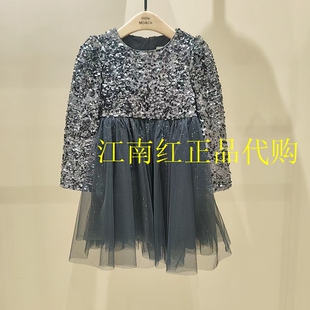 little moco专柜正品25年冬女童珠片绣网纱长袖连衣裙KBE4DRS017