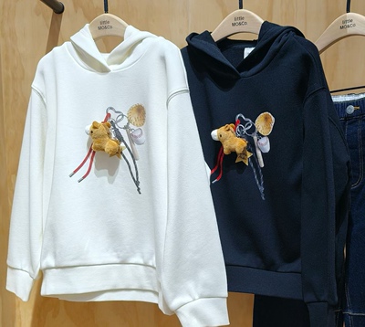 little moco 2026年春装新年款男女童百搭白色连帽卫衣KBF1SWS020