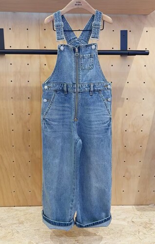 little moco专柜正品25年夏男女童做旧拉链牛仔背带裤KBE2JPS001