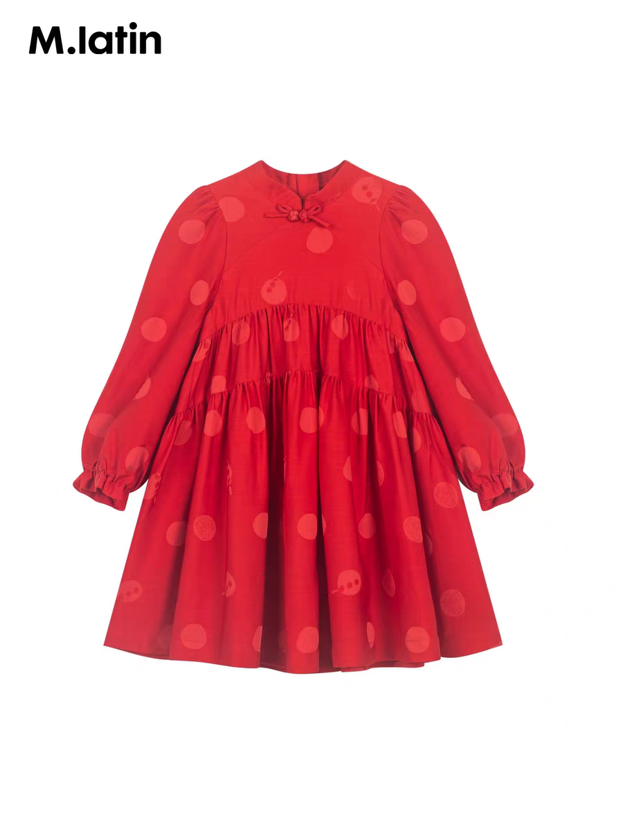 M.Latin马拉丁 2026春季新品女童新年款立领宽松连衣裙126153401G