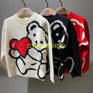 little moco专柜正品24年冬男女童毛衣小熊提花针织衫KBD4SWT017