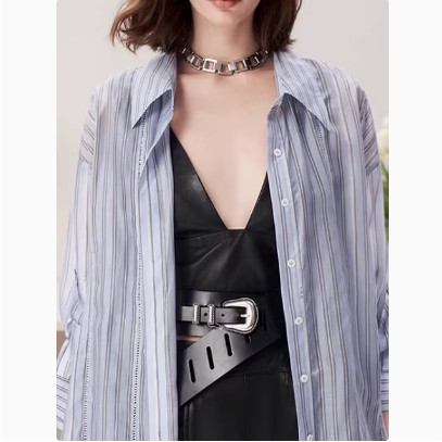 iroPYRE条纹衬衫长袖防晒罩衫