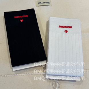 SHUSHUTON时尚 高阶版 爱心LOGO螺纹白长筒袜子透气女 玳购级 BMQ