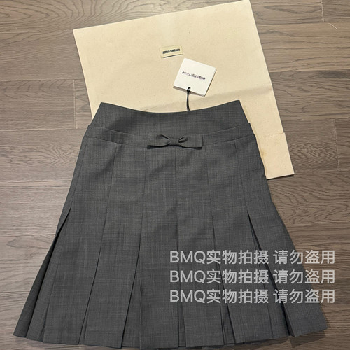 蝴蝶结腰饰百褶半身裙