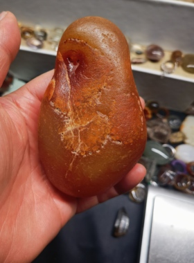 马达加斯加天然花纹玛瑙原石花眼玛瑙摆件标本手把件重390.1克