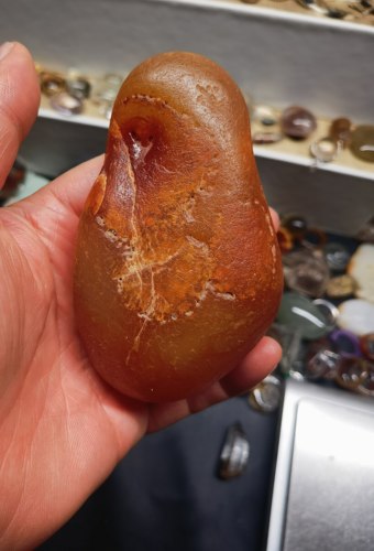 马达加斯加天然花纹玛瑙原石花眼玛瑙摆件标本手把件重390.1克