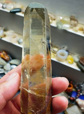 天然嫩黄水晶棱柱巴基斯坦西马原石透明消磁能量摆件重224.3克