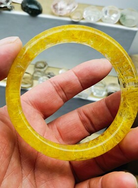 天然金发晶原石手工雕刻手镯条宽16.1圈口57.5重57.3克