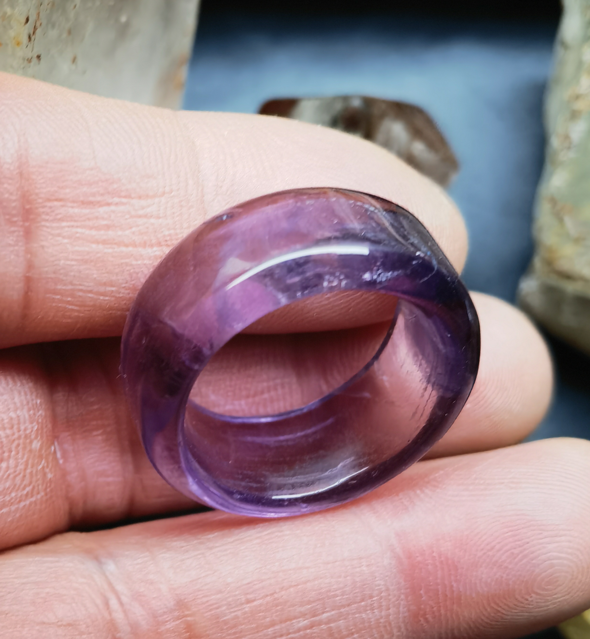 紫水晶原石手工雕刻指环女款戒指宽9.9㎜内径18.3㎜重6.5克