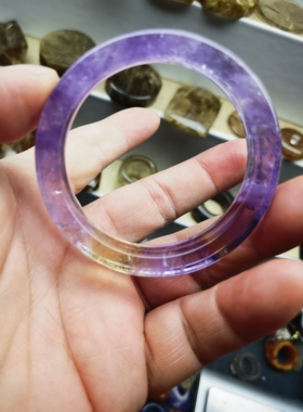 天然乌拉圭薰衣草紫水晶原石雕刻手镯圈口48.3条宽10.7重方镯