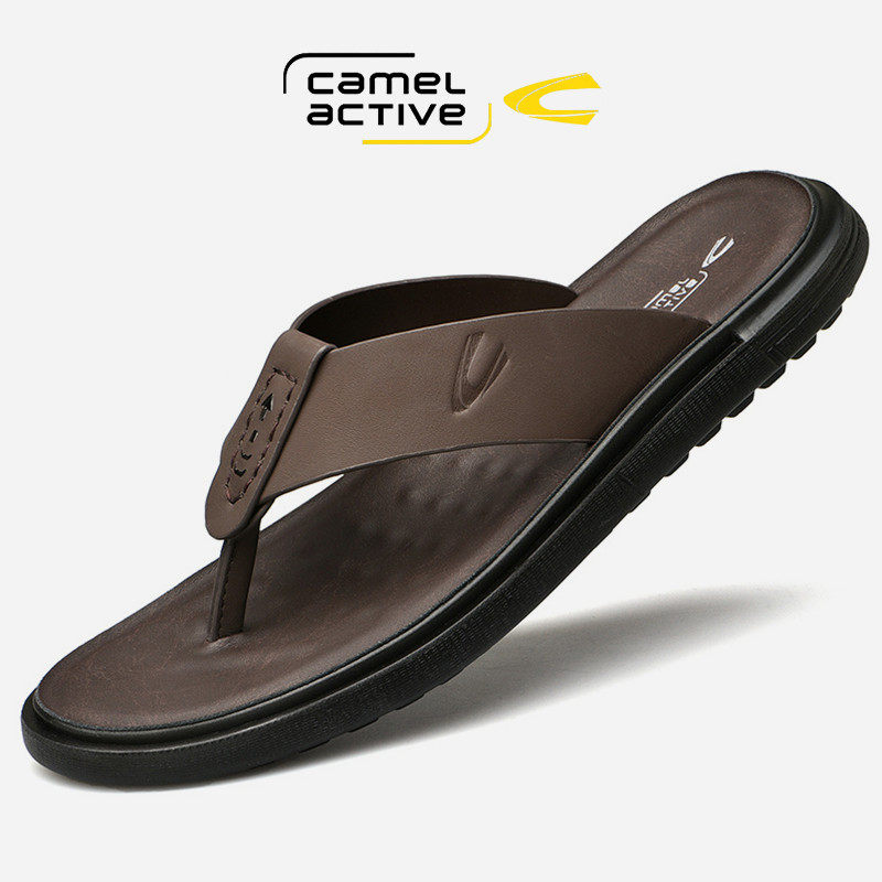 德国骆驼动感人字拖男夏季室外真皮男士凉拖鞋外穿防滑轻便沙滩鞋,流行男鞋,人字拖,淘宝优惠券,粉丝福利购,淘宝优惠卷