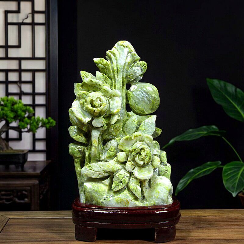 天然玉石国风牡丹玫瑰摆件