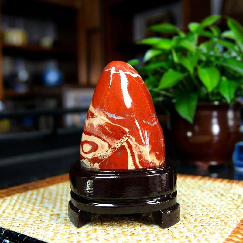 奇石天然鸡血石南非红碧玉石摆件中式书房国风玄关办公室桌面装饰