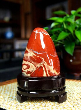 中式国风天然鸡血石碧玉摆件