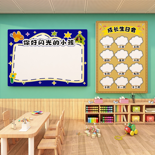 幼儿园环创闪光的小孩文化墙贴教室3月生日会主题装饰布置值日表d