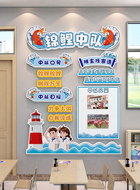 中小学教室布置装饰锦鲤中队角火箭摘星辰中队班级少先队文化墙贴