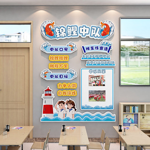中小学教室布置装饰锦鲤中队角火箭摘星辰中队班级少先队文化墙贴