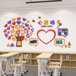 许愿树许愿墙背景板课堂布置工艺品教室黑板报纸装 饰文化目标墙上