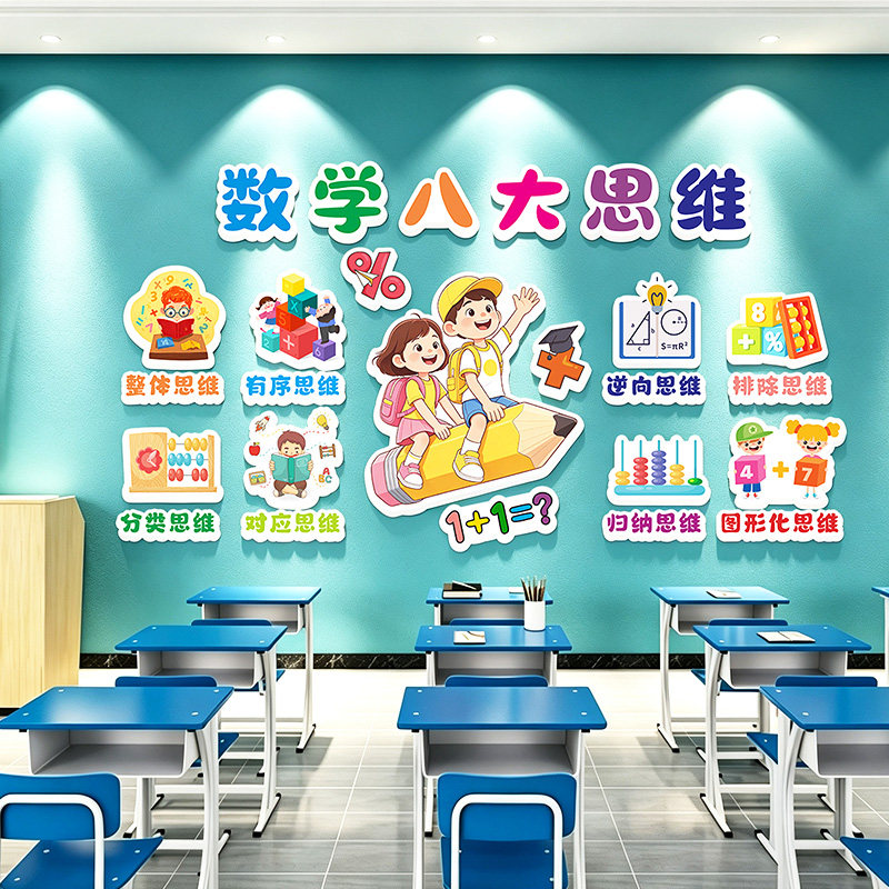 班级墙面装饰文化墙贴幼儿园著名数学家氛围布置教室黑板报立体画