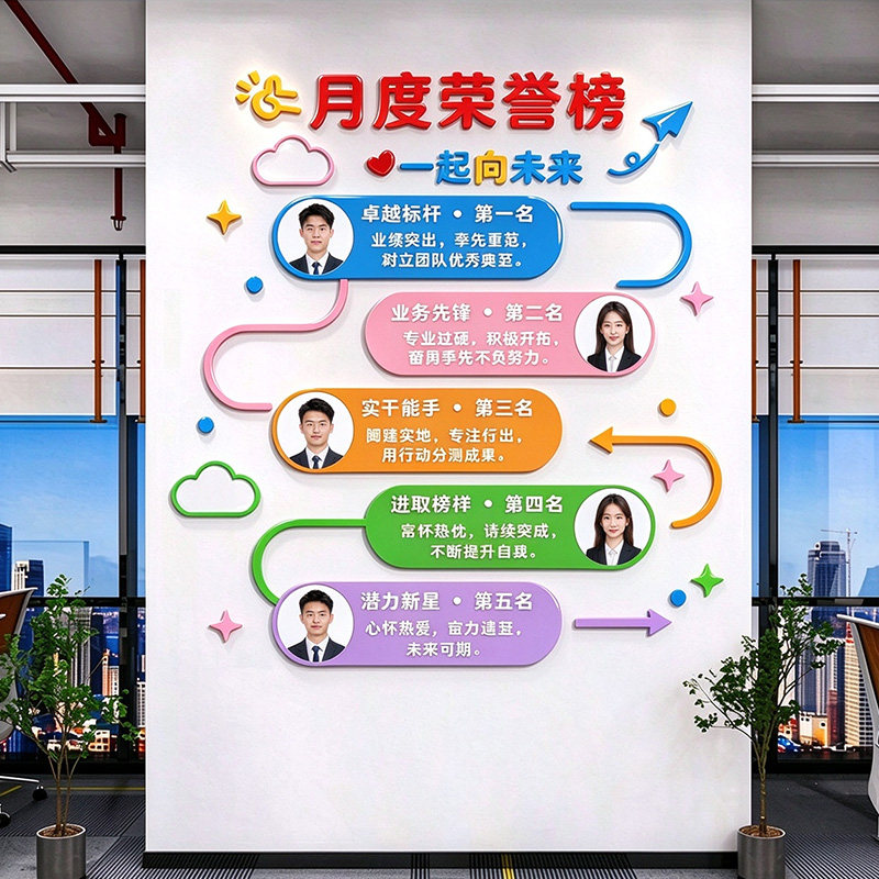 办公室C位表彰区文化墙贴企业月度荣誉榜优秀员工励志装饰布置3D