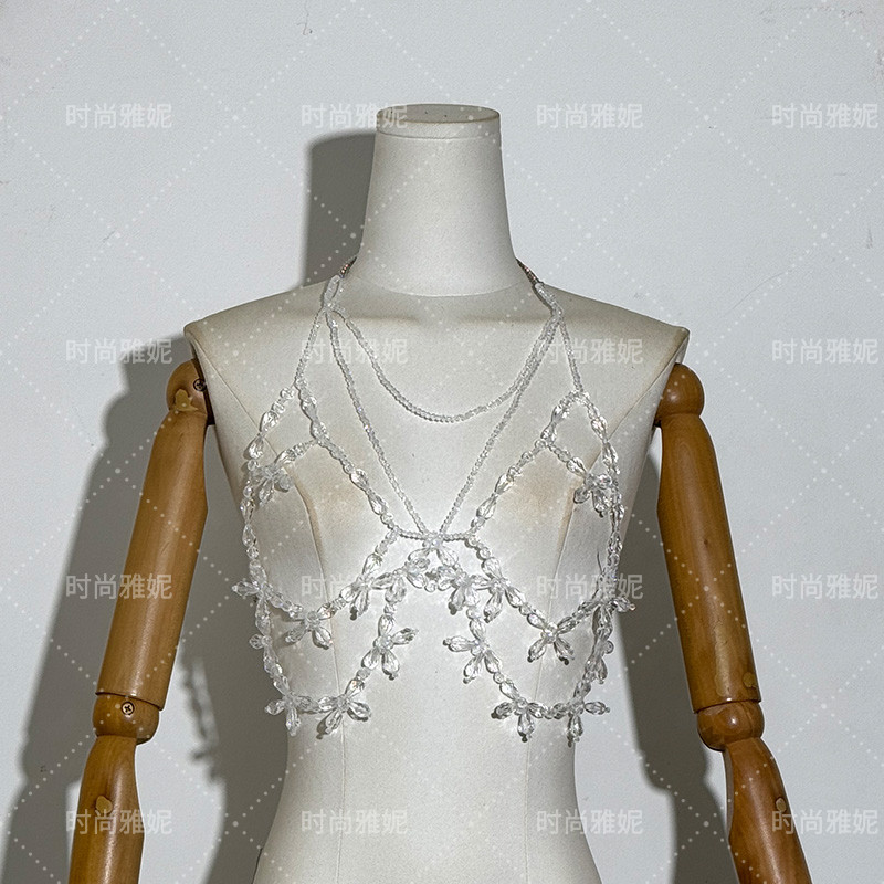 时尚雅妮身体链女串珠挂脖吊带上衣演出服气质亚克力胸饰性感内衣