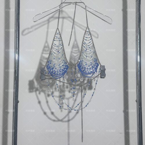 时尚雅妮性感挂脖串珠身体链女露背镂空链条吊带胸饰内衣文胸上衣