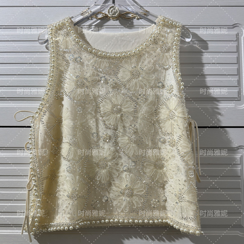时尚雅妮重工亮片钉珠珍珠女百搭宽松网红小香风花朵背心绑带上衣,女装/女士精品,背心吊带,淘宝优惠券,粉丝福利购,淘宝优惠卷