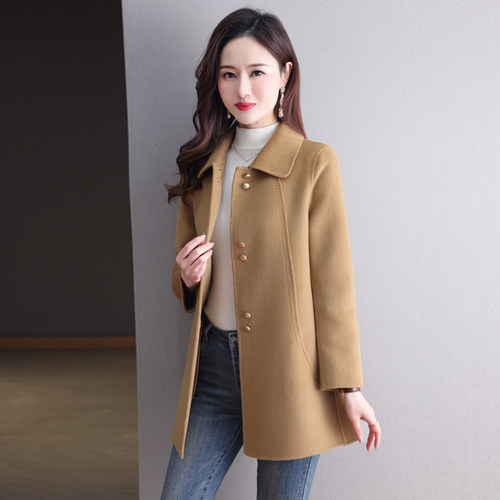 生财羊羊毛双面呢中长款通勤毛呢