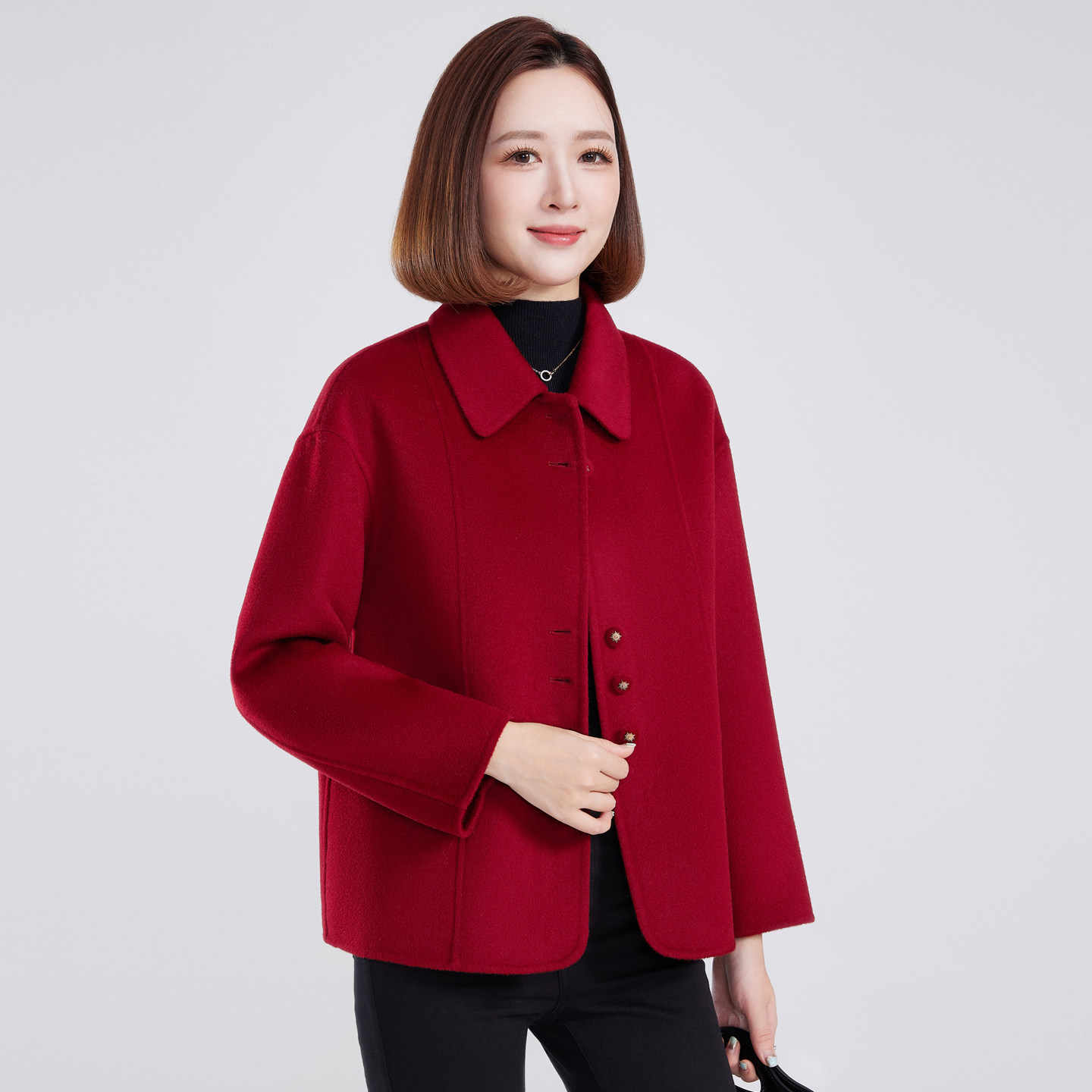 色高端双面羊绒大衣女2026年新