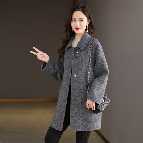 韩系中长款双面呢羊绒大衣女