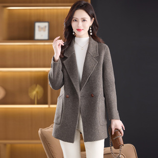小个子外套 显瘦宽松西装 2025秋冬新款 休闲双面呢羊毛大衣女中长款
