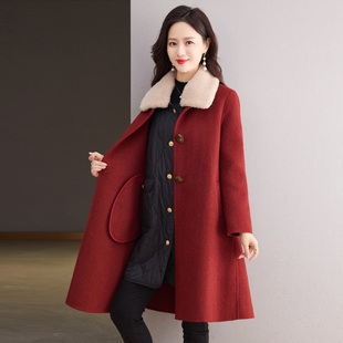 驼绒羽绒服内胆双面呢羊绒大衣女中长款 100纯羊毛呢子外套 秋冬季