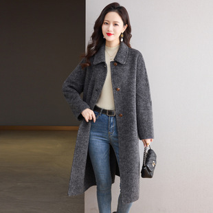高端羊毛呢外套高个子 宽松双面呢羊绒大衣女秋冬款 灰色加长款 韩版