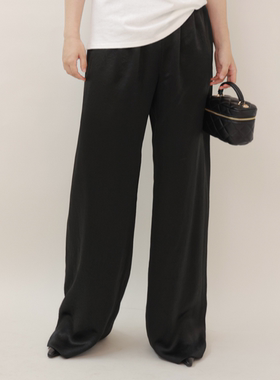 FLOREATELIER日本进口高级醋酸缎面•垂顺抗皱高腰直筒阔腿长裤女