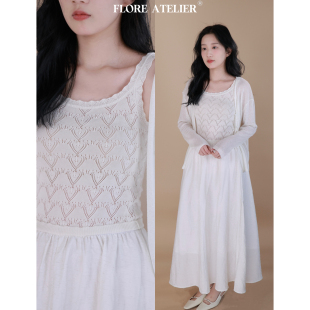 FLOREATELIER亚麻拼接松弛度假风收腰显瘦弹力无袖 连衣裙 背心式