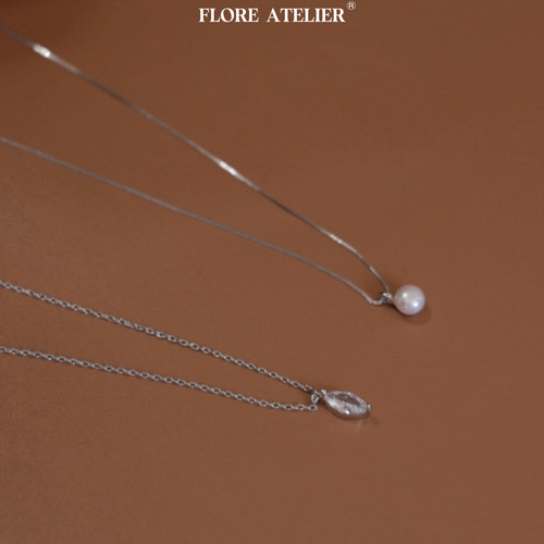 FLOREATELIER淡水珍珠马眼锆石S925细项链小众简约通勤百搭锁骨链
