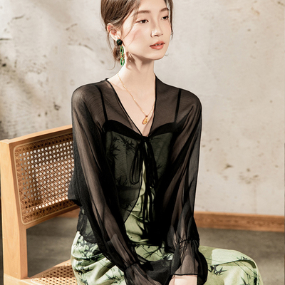 薄款雪纺网纱上衣女夏款薄纱外搭