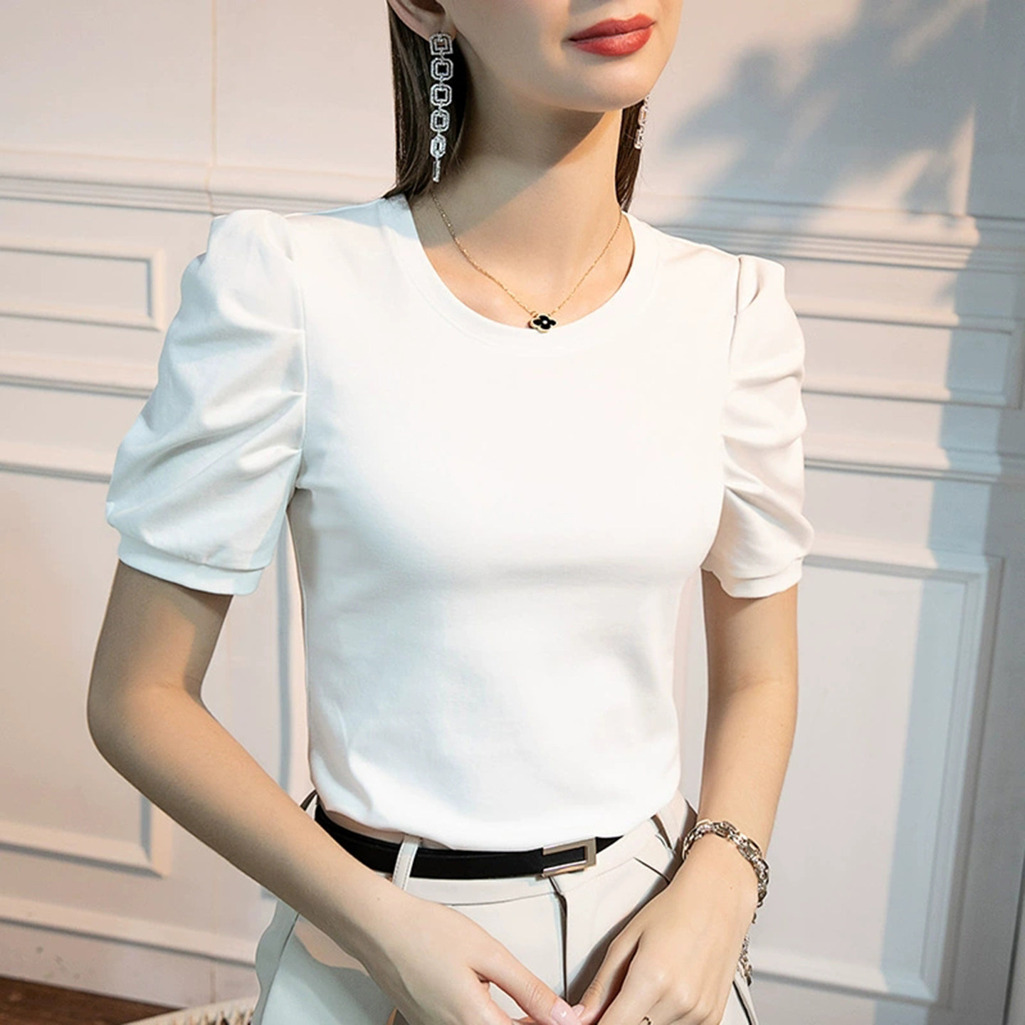 法式泡泡袖显瘦洋气短袖T恤女夏